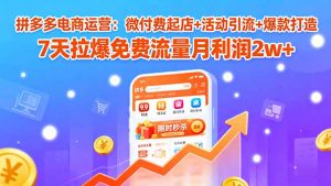 拼多多电商运营:微付费起店+活动引流+爆款打造 7天拉爆免费流量月利润2w+-七七项目网