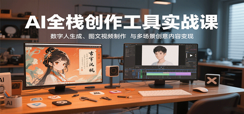 AI全栈创作工具实战课：数字人生成、图文视频制作与多场景创意内容变现-七七项目网