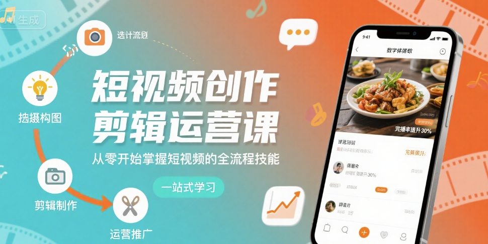 短视频创作剪辑运营课，从零开始掌握短视频的全流程技能-七七项目网
