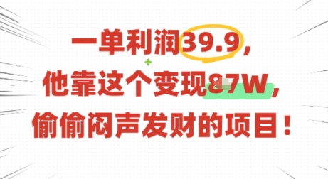一单利润39.9，有人靠这个变现几十个，偷偷闷声发财的项目-七七项目网