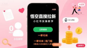 悟空直搜拉新小红书实操教学，一单10米，低门槛，0粉丝小白也能日入多张-七七项目网