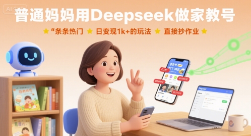 普通妈妈用Deepseek做家教号，条条热门，日变现1k+的玩法，直接抄作业-七七项目网