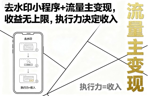 去水印小程序+流量主变现，收益无上限，执行力决定收入-七七项目网