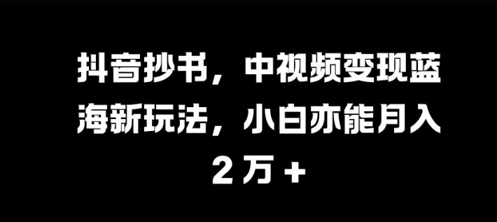 抖音抄书，中视频变现蓝海新玩法，小白亦能月入 过W【揭秘】-七七项目网