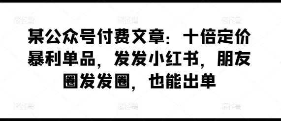 某公众号付费文章：十倍定价暴利单品，发发小红书，朋友圈发发圈，也能出单-七七项目网