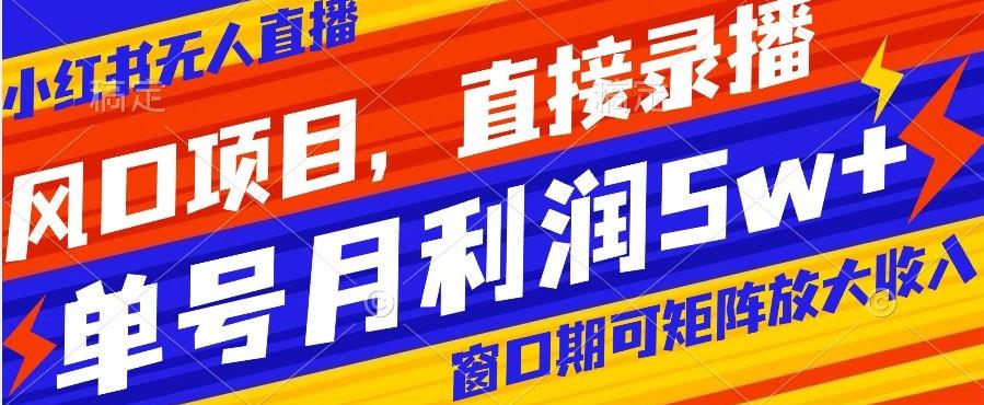 风口项目，小红书无人直播带货，直接录播，可矩阵，月入5w+【揭秘】-七七项目网