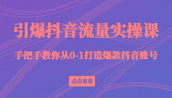 引爆抖音流量实操课，手把手教你从0-1打造爆款抖音账号(27节课)-七七项目网