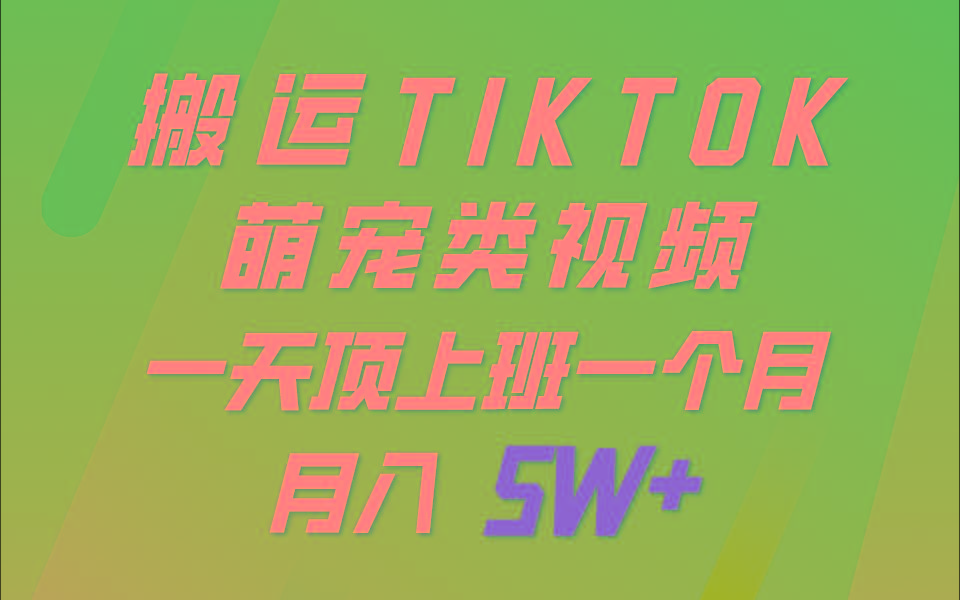 一键搬运TIKTOK萌宠类视频，一部手机即可操作，所有平台均可发布 轻松月入5W+-七七项目网