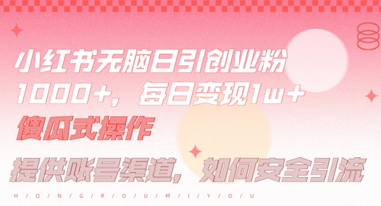 小红书无脑每日引流创业粉500+，小白每天只花半小时，躺赚长尾收益【揭秘】-七七项目网