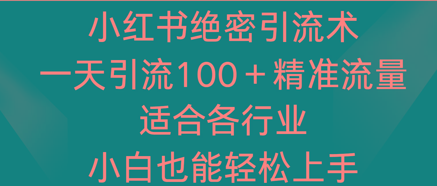 小红书绝密引流术，一天引流100＋精准流量，适合各个行业，小白也能轻松上手-七七项目网