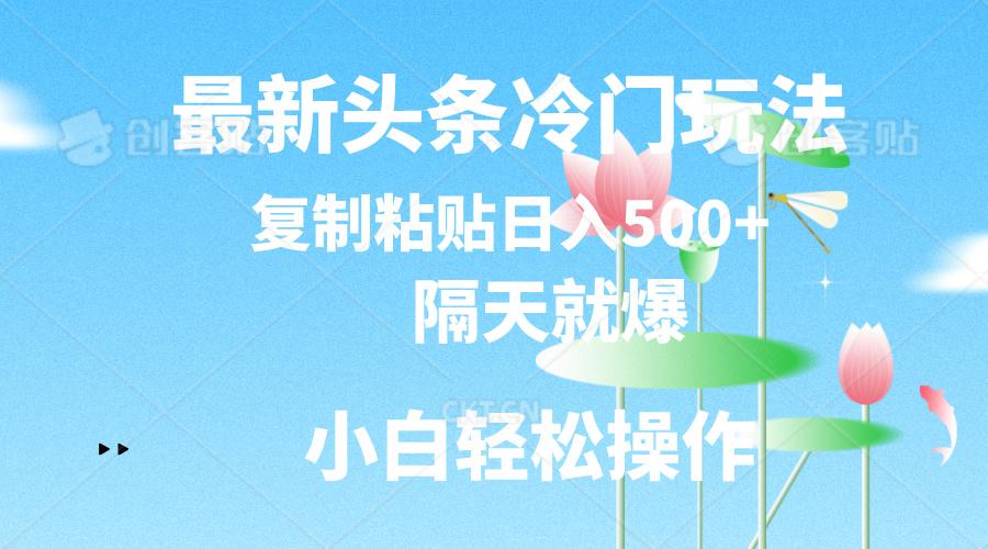 最新头条冷门玩法，隔天就爆，复制粘贴日入500+-七七项目网