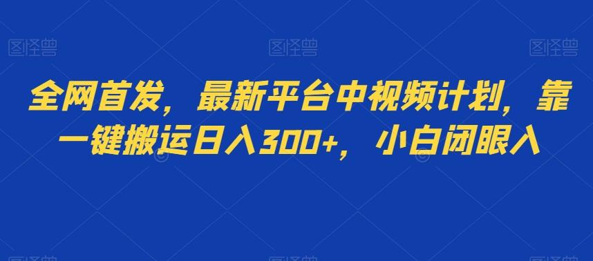 全网首发，最新平台中视频计划，靠一键搬运日入300+，小白闭眼入-七七项目网