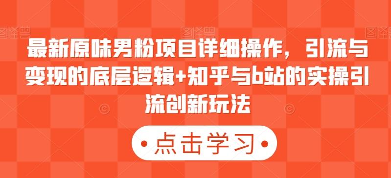 最新原味男粉项目详细操作，引流与变现的底层逻辑+知乎与b站的实操引流创新玩法-七七项目网