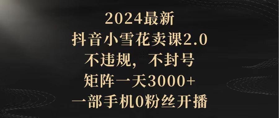 (9639期)2024最新抖音小雪花卖课2.0 不违规 不封号 矩阵一天3000+一部手机0粉丝开播-七七项目网