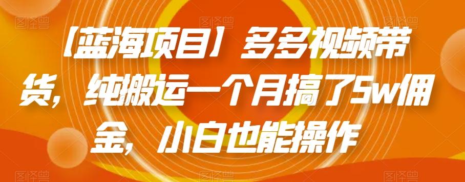 【蓝海项目】多多视频带货，纯搬运一个月搞了5w佣金，小白也能操作【揭秘】-七七项目网