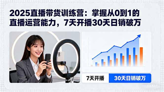 2025直播带货训练营：掌握从0到1的直播运营能力，7天开播30天日销破万-七七项目网