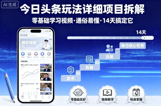今日头条玩法详细项目拆解，零基础学习视频 通俗易懂 14天搞定它-七七项目网