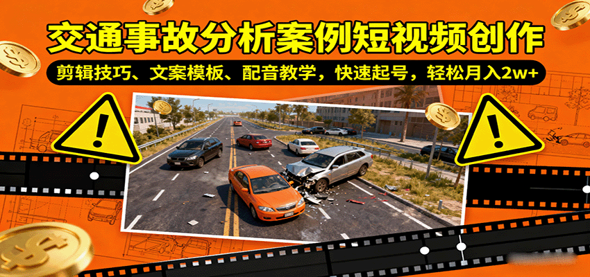 交通事故分析案例短视频创作，剪辑技巧、文案模板、配音教学，快速起号，轻松月入2w+-七七项目网