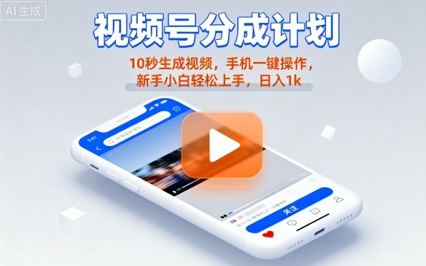 视频号分成计划懒人玩法，10秒生成视频，手机一键操作，新手小白轻松上手，日入1K【揭秘】-七七项目网