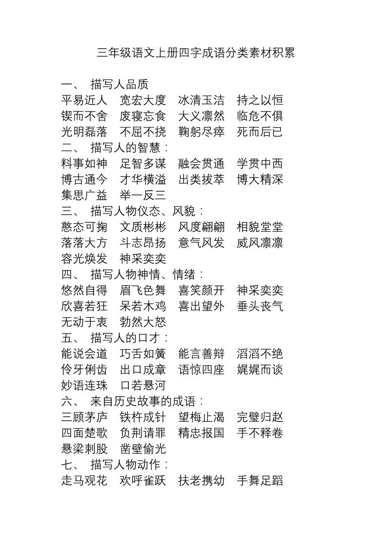 三上语文-语文成语分类素材积累-七七项目网