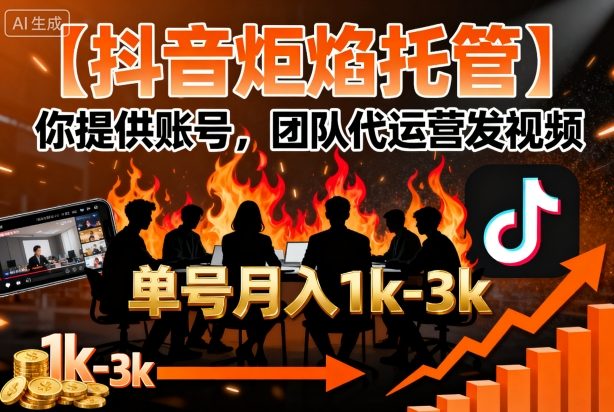【抖音炬焰托管】你提供账号，团队代运营发视频，单号月入1k+【揭秘】-七七项目网