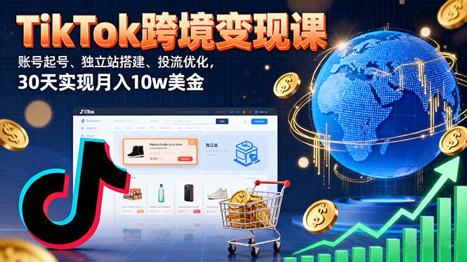 TikTok跨境变现课：账号起号、独立站搭建、投流优化，30天实现月入10w美金-七七项目网