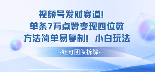 视频号发财赛道单条7W点赞变现四位数方法简单易复制小白玩法-七七项目网