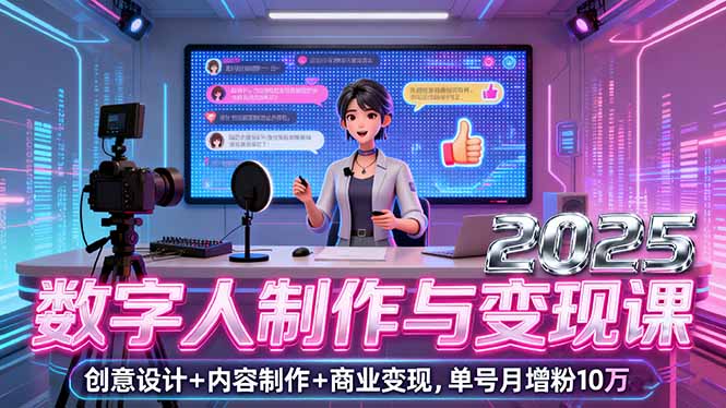 2025数字人制作与变现课，创意设计+内容制作+商业变现，单号月增粉10万+-七七项目网
