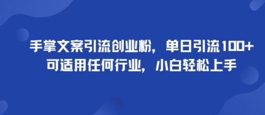 手掌文案引流创业粉，单日引流100+，可适用任何行业，小白轻松上手-七七项目网