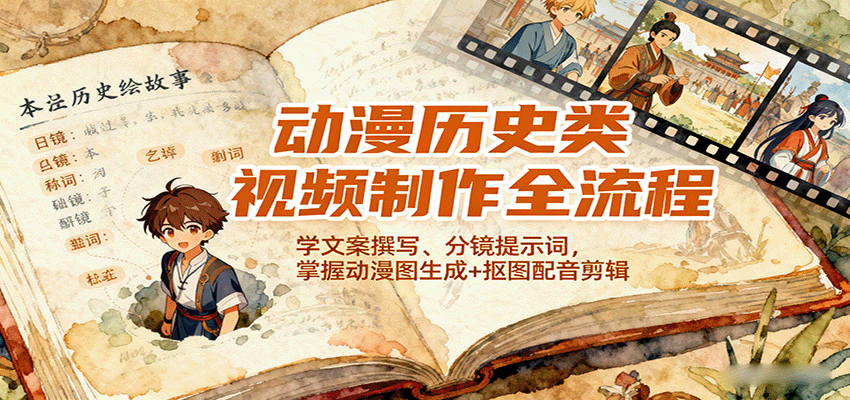 动漫历史类视频制作全流程，学文案撰写、分镜提示词，掌握动漫图生成+抠图配音剪辑-七七项目网