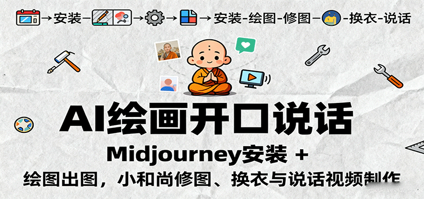 AI绘画开口说话,Midjourney安装 + 绘图出图,小和尚修图、换衣与说话视频制作-七七项目网