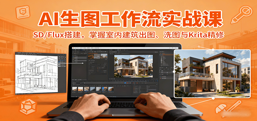 AI生图工作流实战课:SD/Flux搭建,掌握室内建筑出图、洗图与Krita精修-七七项目网