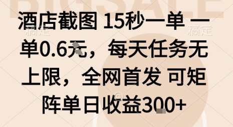 酒店截图15秒一单,一单0.6米,每天任务无上限,全网首发可矩阵单日收益3张【揭秘】-七七项目网