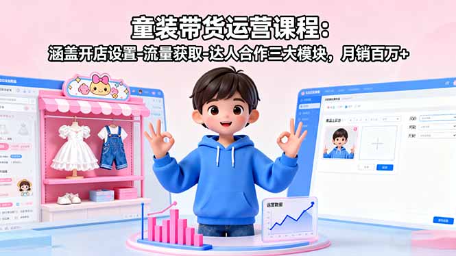 童装带货运营课程:涵盖开店设置-流量获取-达人合作三大模块,月销百万+-七七项目网