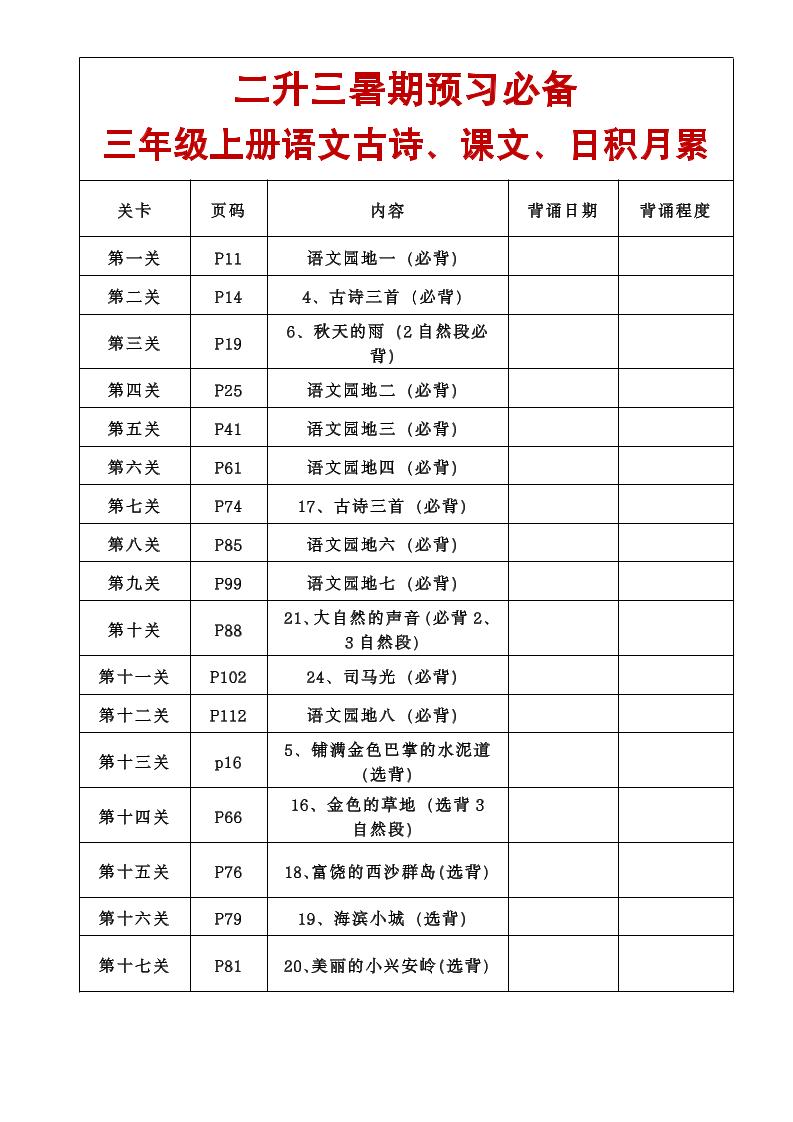 三年级语文上册课文必背内容-七七项目网