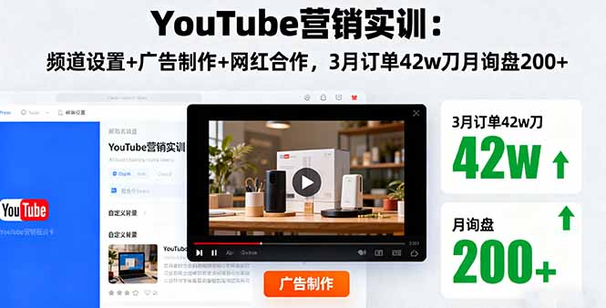 YouTube营销实训：频道设置+广告制作+网红合作，3月订单42w刀月询盘200+-七七项目网