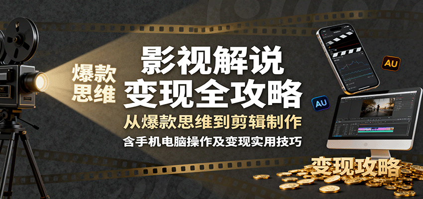 影视解说变现全攻略:从爆款思维到剪辑制作,含手机电脑操作及变现实用技巧-七七项目网