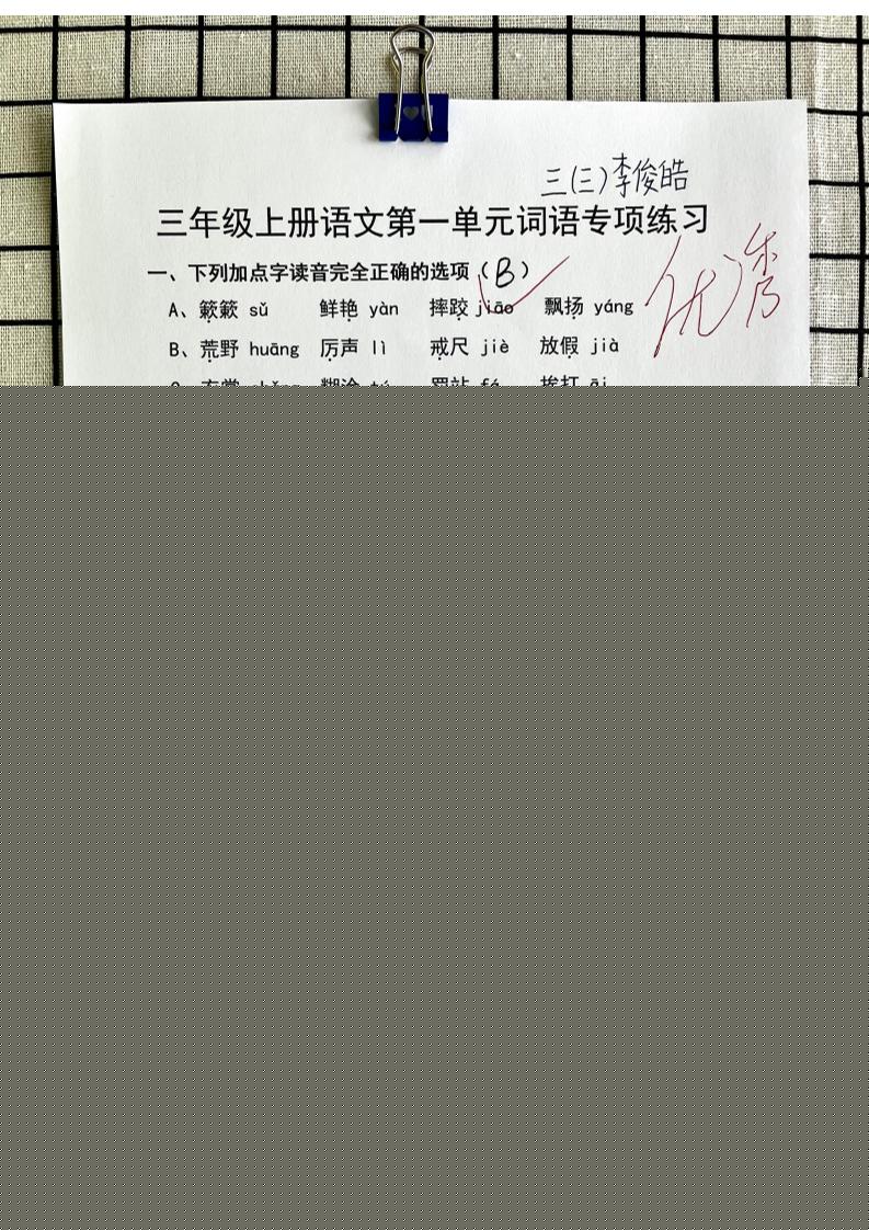 三年级上册语文第一单元词语专项答案-七七项目网