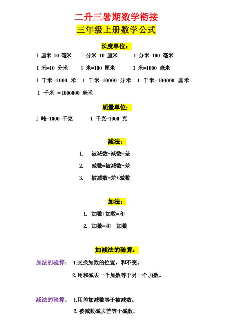 三年级上册数学公式-七七项目网