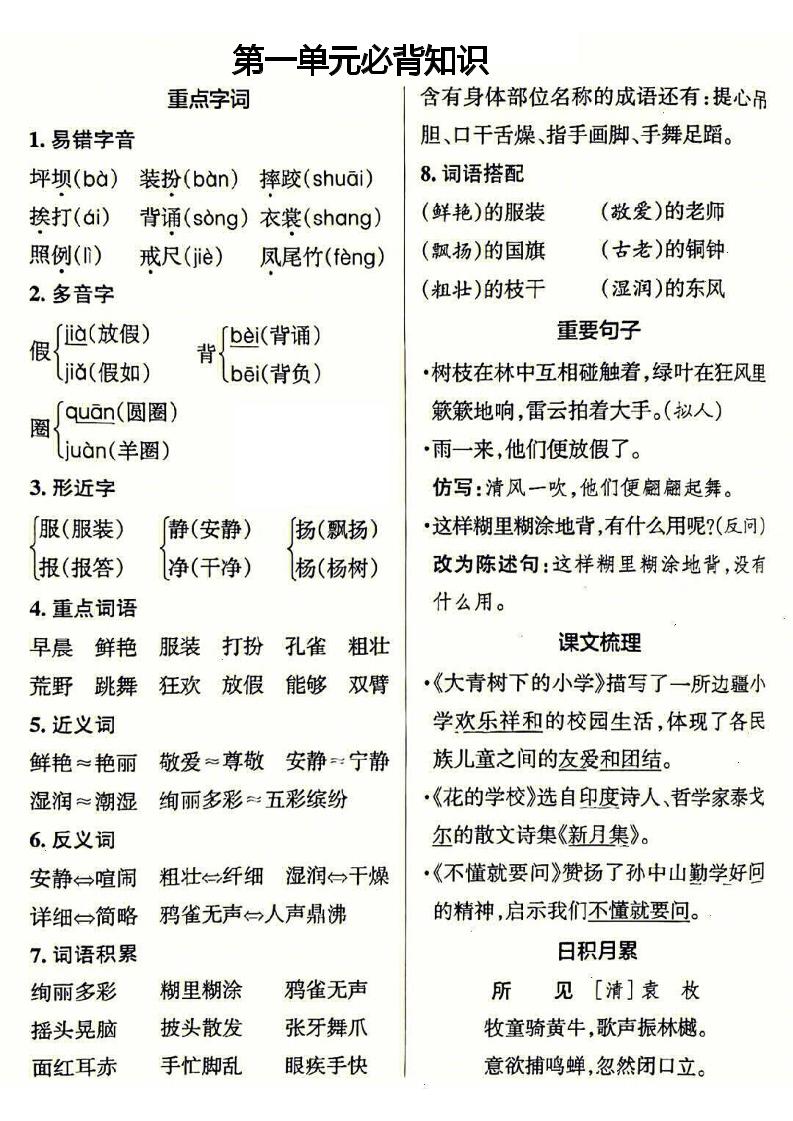 三年级上册语文必背-七七项目网