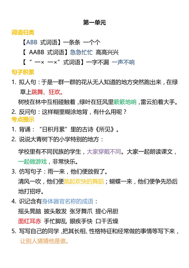 三上语文-词语归类积累课文佳句汇总-七七项目网