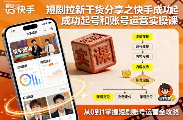 短剧拉新干货分享之快手成功起号和账号运营实操课-七七项目网