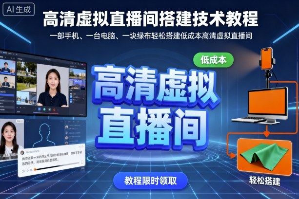 高清虚拟直播间搭建技术教程,一部手机、一台电脑、一块绿布轻松搭建低成本高清虚拟直播间-七七项目网
