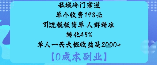私域冷门赛道:单个收费198米引流模板简单人群精准转化45%单人一天大概收益是1k+-七七项目网