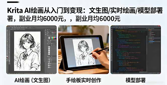 Krita AI绘画从入门到变现:文生图/实时绘画/模型部署,副业月均6000元-七七项目网