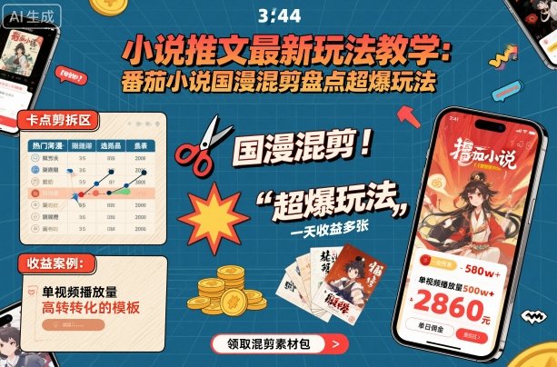 小说推文最新玩法教学,番茄小说国漫混剪盘点超爆玩法,全程干货,一天收益多张-七七项目网