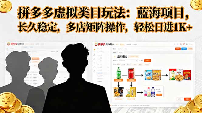 拼多多虚拟类目玩法,蓝海项目,长久稳定,多店矩阵操作,轻松日进1K+-七七项目网