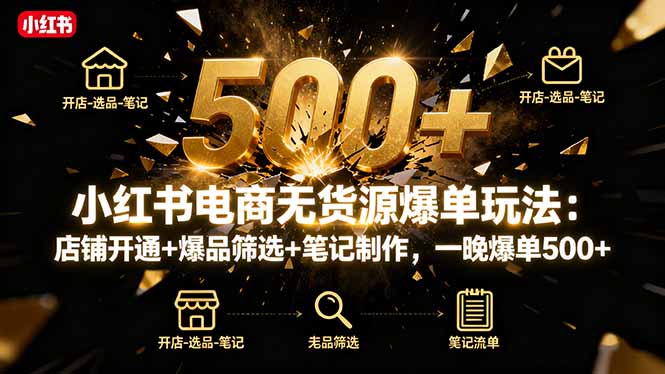 小红书电商无货源爆单玩法:店铺开通+爆品筛选+笔记制作,一晚爆单500+-七七项目网