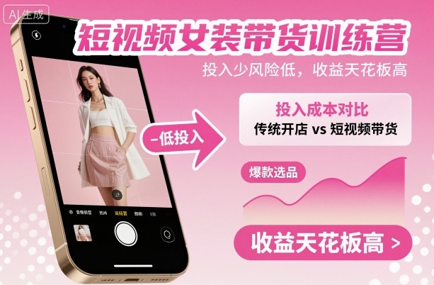 短视频女装带货训练营,投入少风险低,收益天花板高-七七项目网