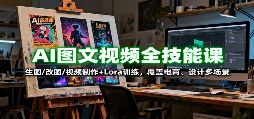 AI图文视频全技能课：生图/改图/视频制作+Lora训练，覆盖电商 、设计多场景-七七项目网